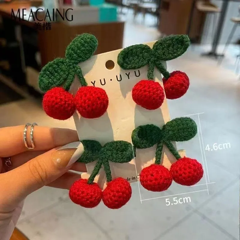 

Girls Safe Cherry Hair Clips 2PCS Soft Knitted Hairpins for Daily Use Gentle Photo Shoot Accessories Gift for Infants