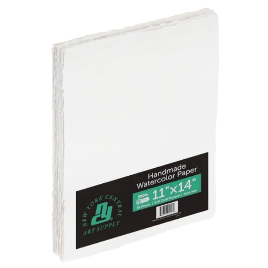 

Handmade Watercolor Paper - 300lb 11"X14" - 5 Packs of 5 25 Total Sheets Acid-Free 100% Cotton Rag Cold Press 4 Deckled Edges M