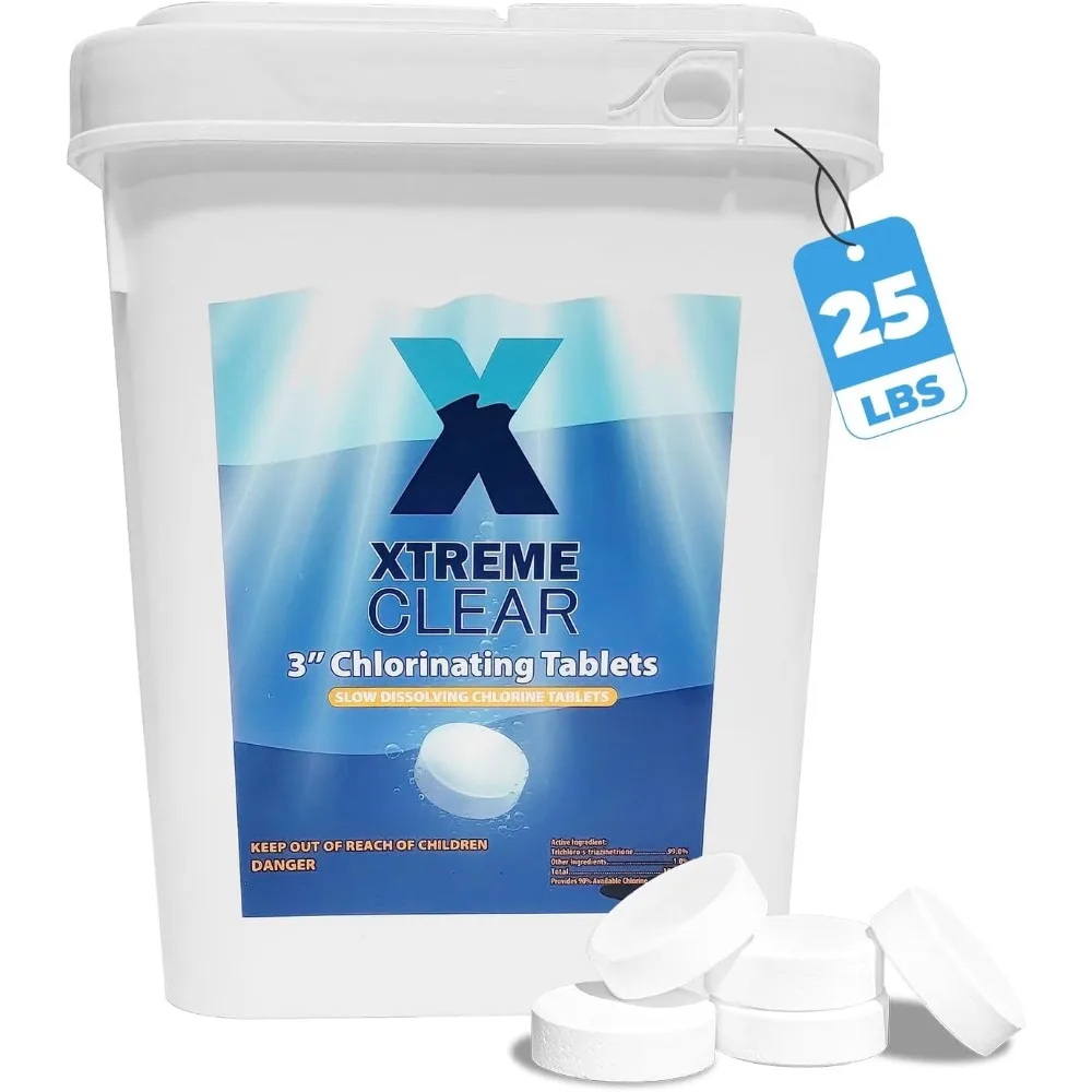 

Chlorine Tablets Bucket, 3-inch Individually Wrapped, 25 lbs Chlorinating Tabs for Swimming Pools