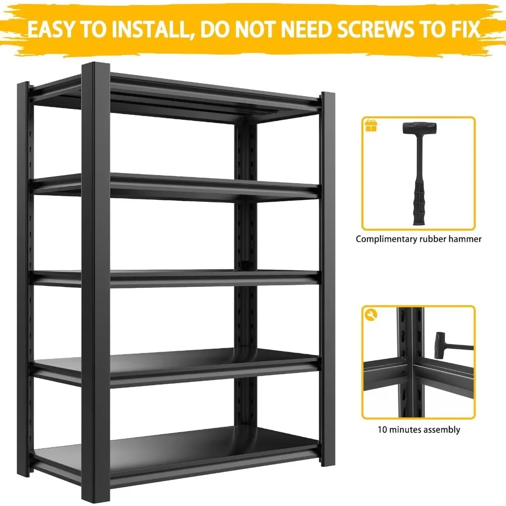 3000LBS Garage Shelving Heavy Duty 48″W Metal Shelving for Garage,72″H Standing Shelf Units ，5 Adjustable Levels Garage Shelving