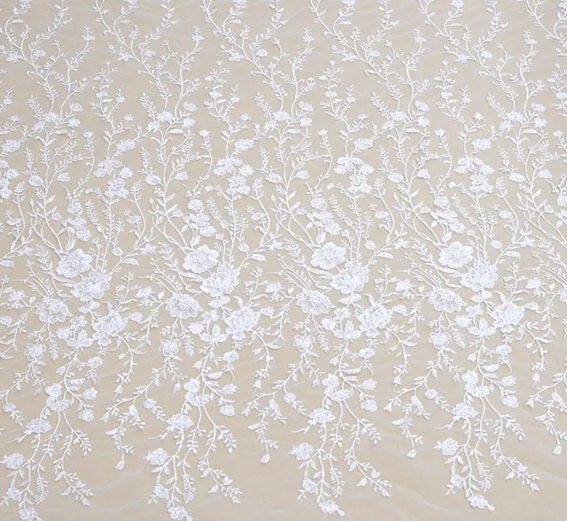 Soft Mesh Embroidery Sequin Fabric Lace  Leaves Flower Wedding Dress Bridal Lace Fabric RS4147