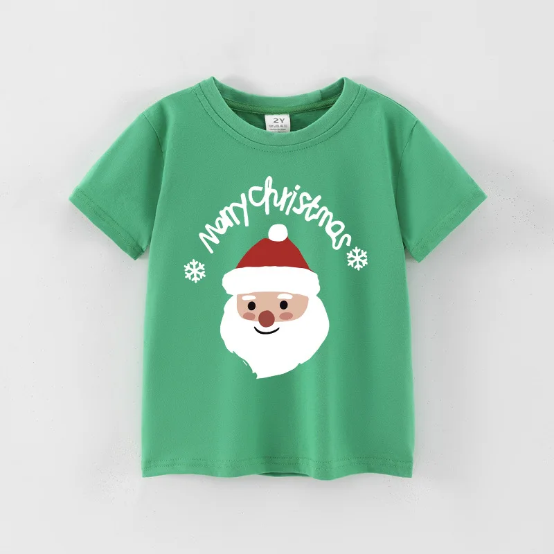 Boys' red short sleeved T-shirt, pure cotton, girls' half sleeved body, Christmas clothing, cross-border foreign trade children'