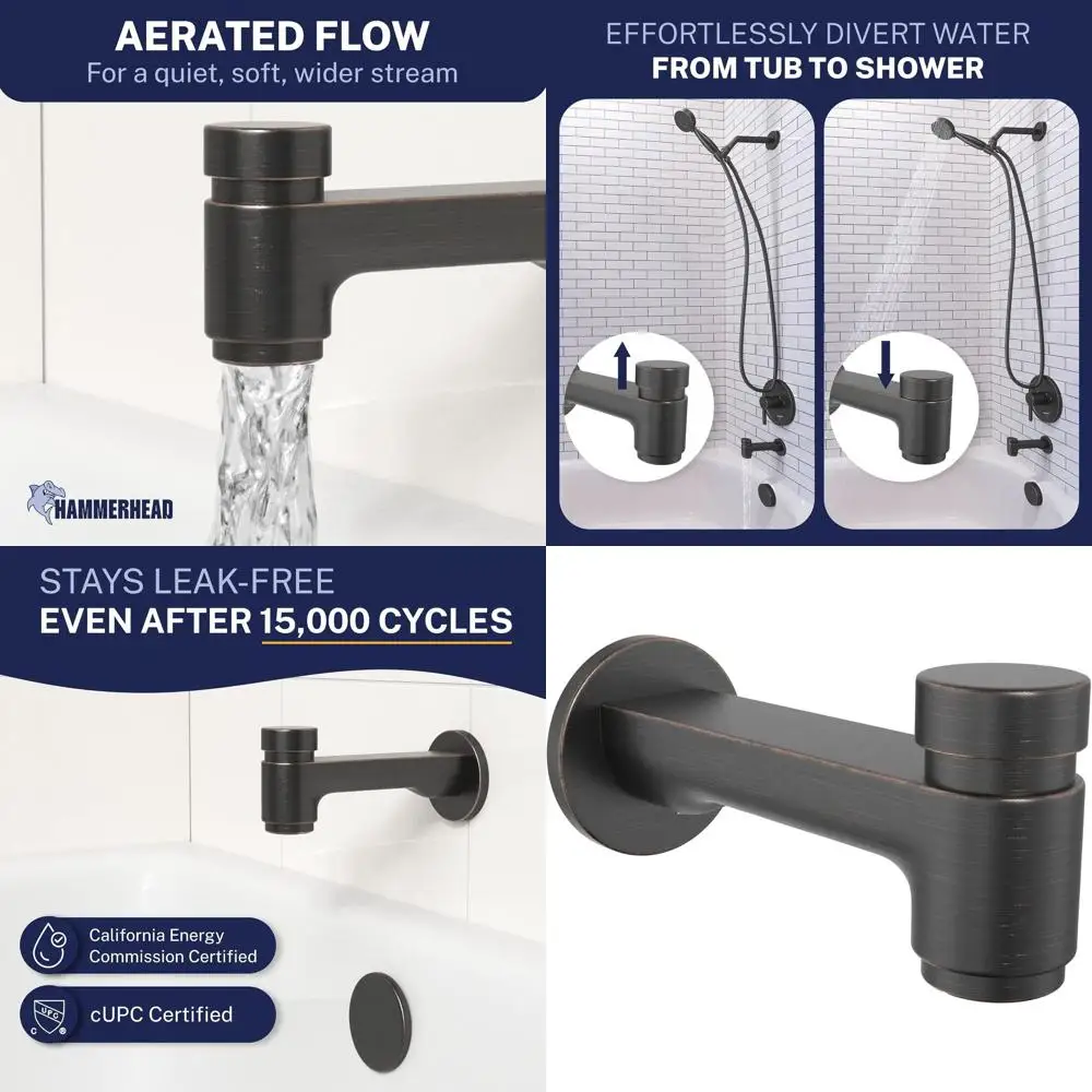 

Solid Brass Hammerhead Tub Spout with Diverter, 6.8, Oil Rubbed Bronze, 1/2 or 3/4 Threads