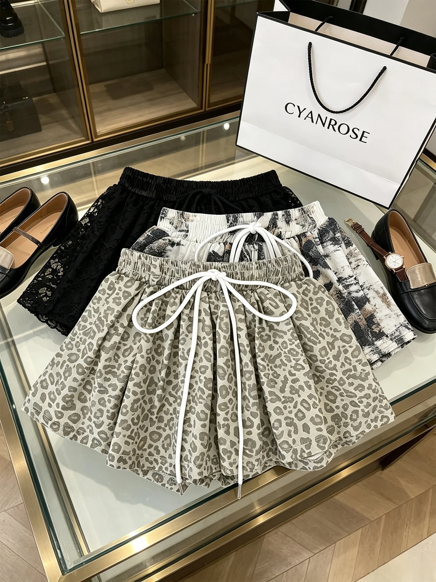 Women's Leopard & Camouflage Printed Skirt Y2K Gyaru American Retro Mini Skirt Elastic High Waist A-Line Skirt for Women Summer