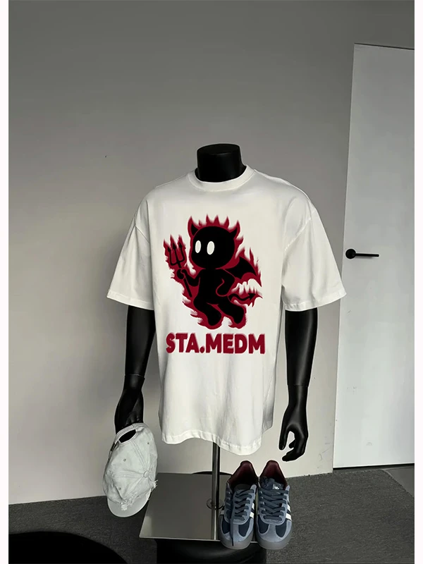 

Flame little devil rock sports music high-street fitness summer casual loose plus size men's tops women's T-shirts couple styles