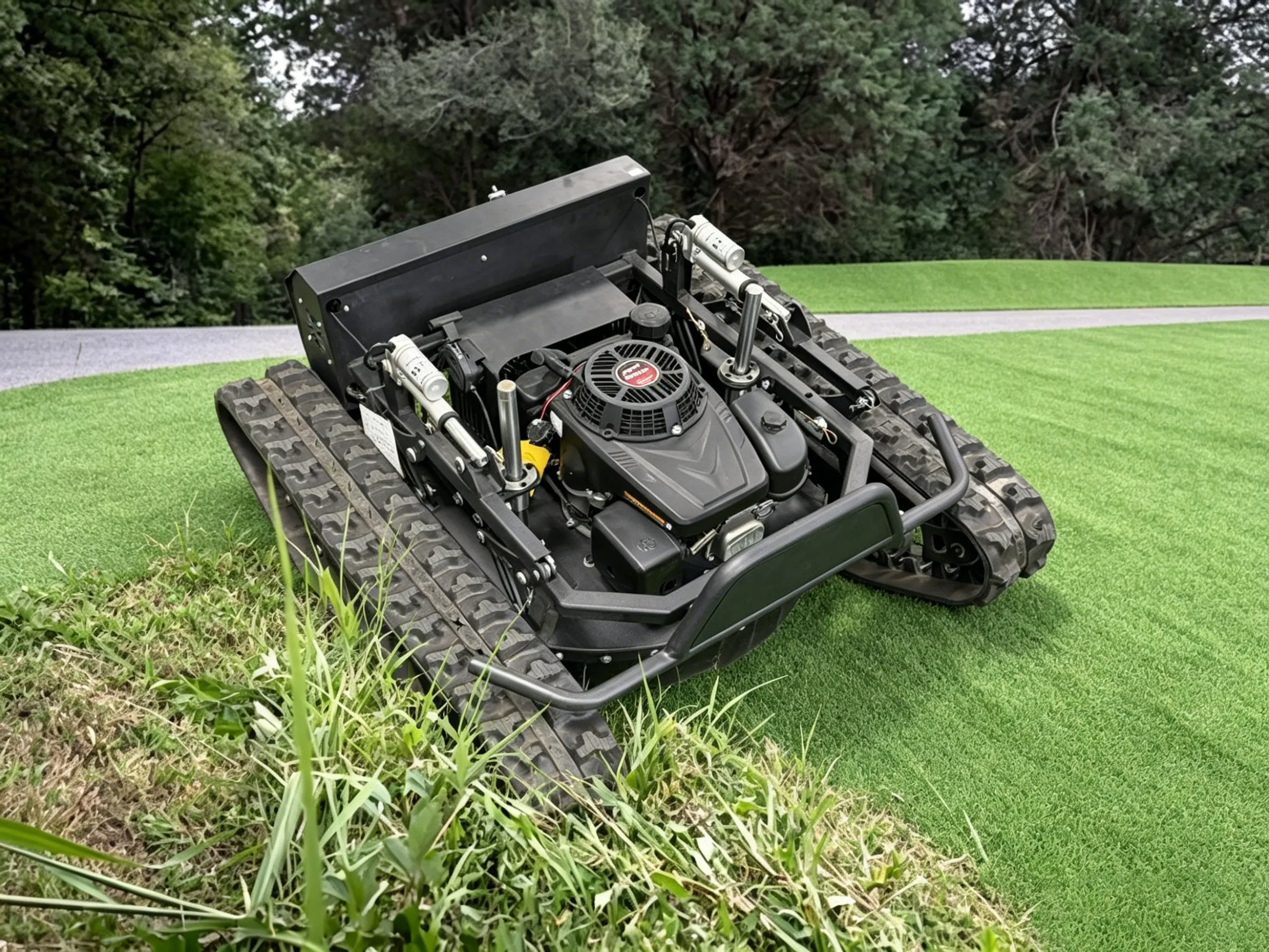 Customized remote-controlled lawn mower solves the problems of unstable manual operation and the risk of slipping&overturning