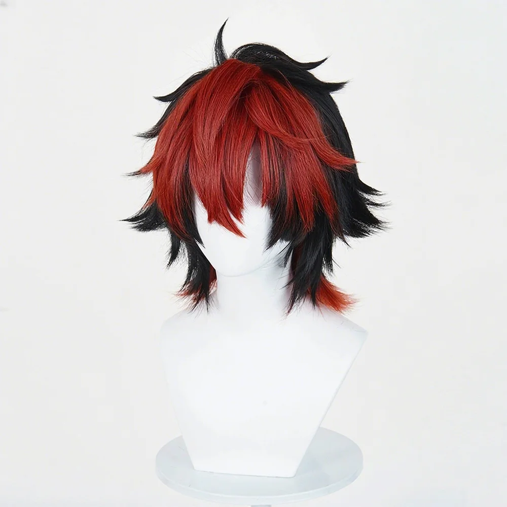Juego Zenless Zone Zero Komano Manato Cosplay peluca hombres rojo negro pelo corto resistente al calor peluca sintética Halloween Prop