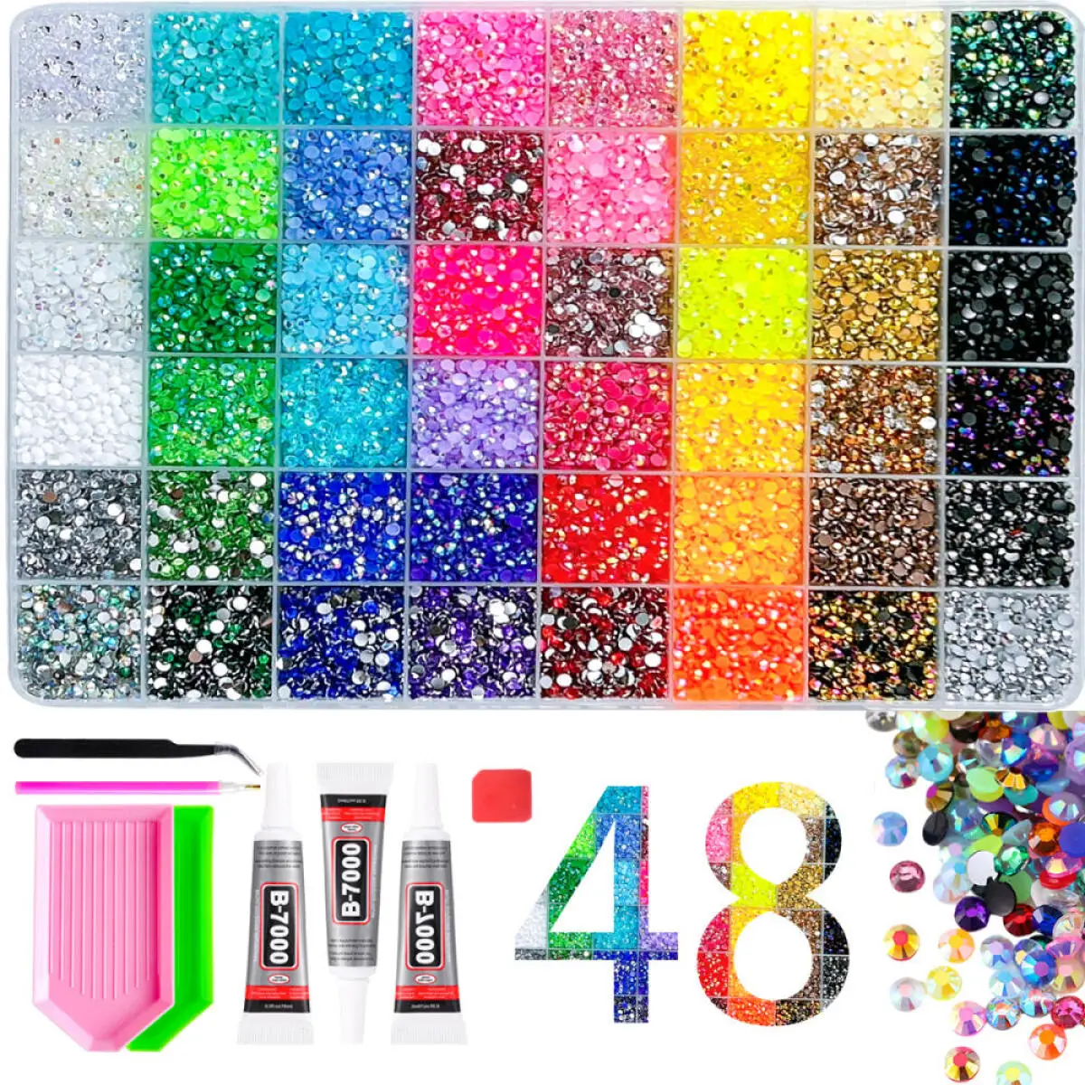 

1Box 48 Colors Semi-circular Resin Rhinestones Nail Charms 3D Mini AB Colorful Nail Diamond DIY Clothing Hairpin Nail Materials