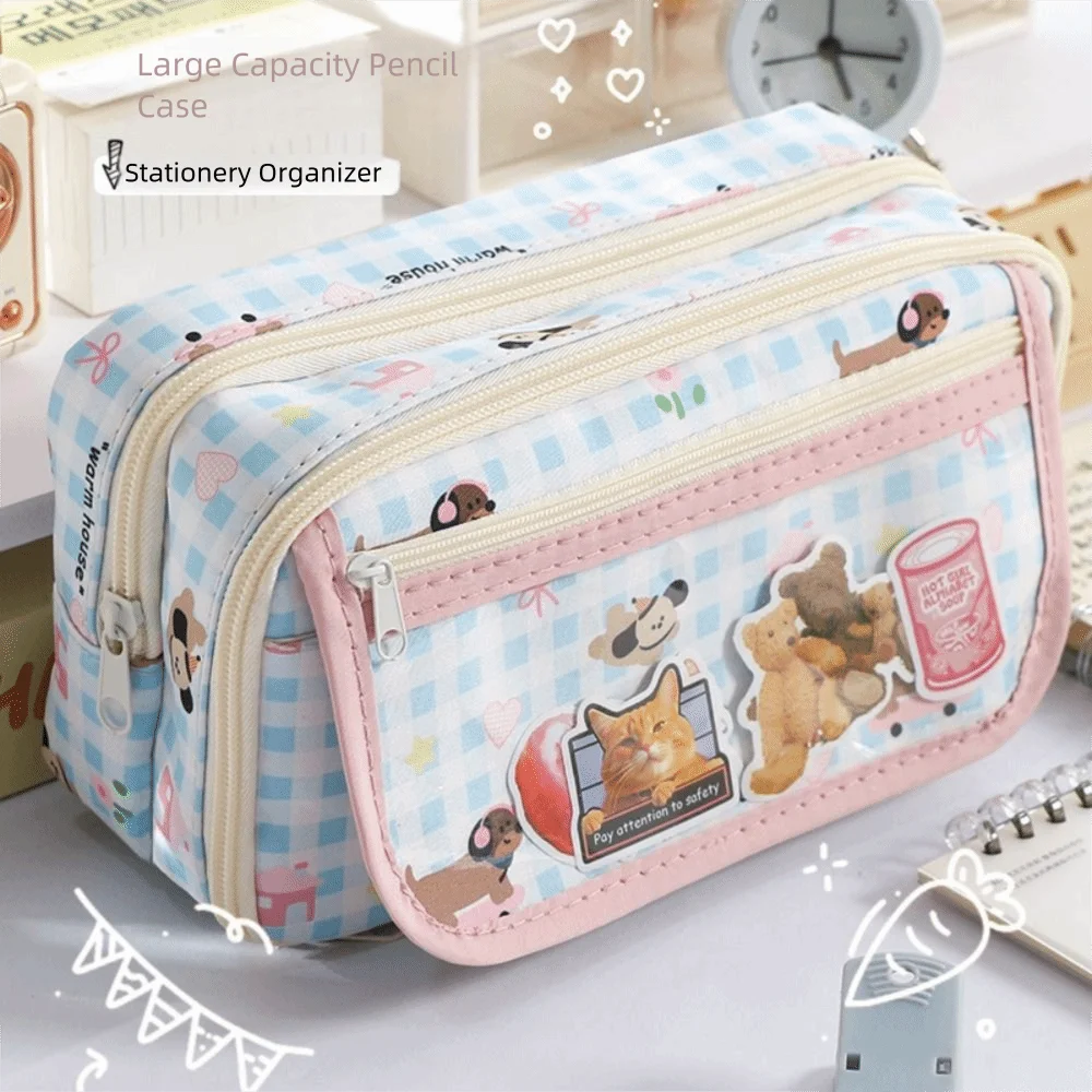 

Badge Pouch Large Capacity Kawaii Pencil Bag Multi-layers Zipper Stationery Bag Cute DIY Pen Pencil Case Student