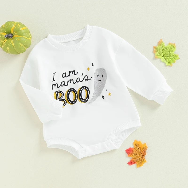 SXYPAYXS-Baby Halloween Sweatshirt Romper Casual Letter Print Toddler Long Sleeve Jumpsuit for Newborn Girl Boy Cute Clothes