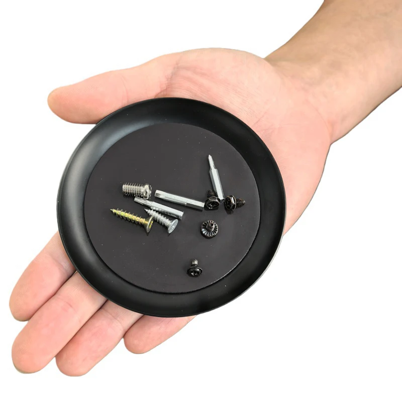 4inch Black Magnetic Stainless Steel Plate Screw Tray Round Pad Fixing Multipurpose Tool Organizer For Small Metal Bits Parts