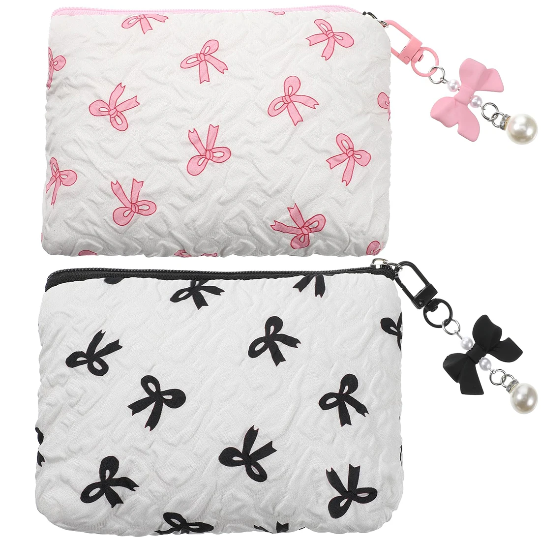 Small Cute Makeup Bag for Handbag, Embossed Texture Retro Bow Makeup Bag Travel Cosmetic Zipper Bag Wallet Mini Cosmetic Pouch