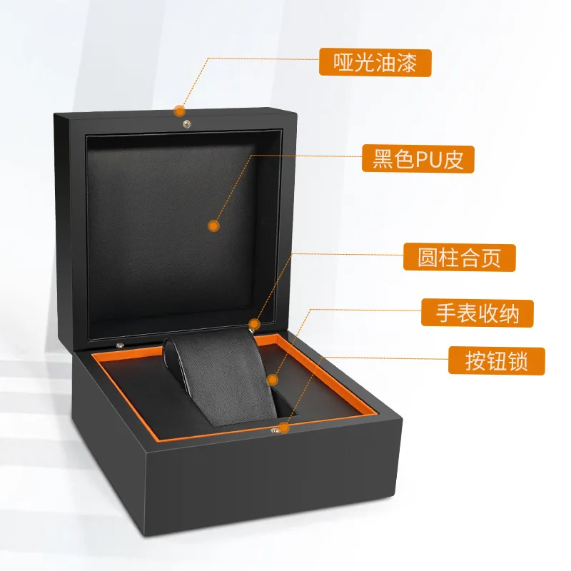 High-end Black pu watch box High-end jewelry box storage box lychee pattern clamshell watch box gift box jewelry packaging