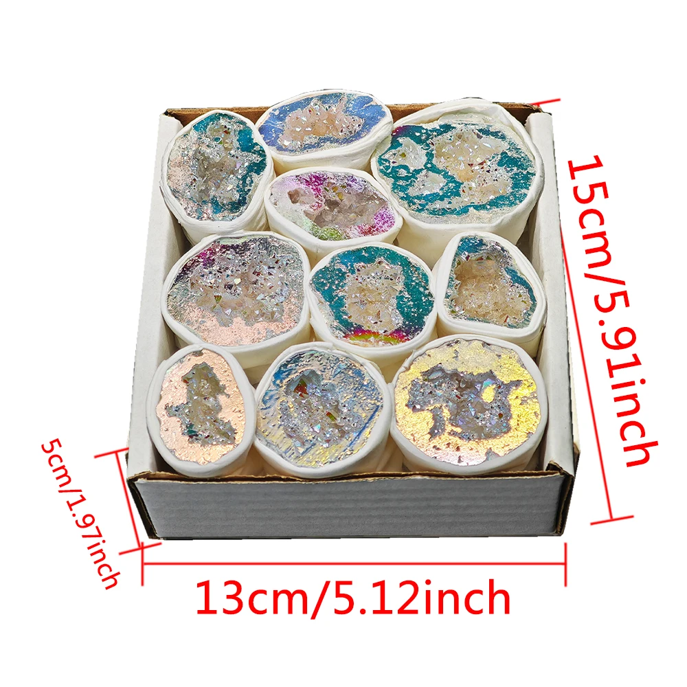 Natural White Crystal Cave Plated/Electroplated Cornucopia Crystal Cave Raw Stone Display Mineral Specimen Box Set Decoration