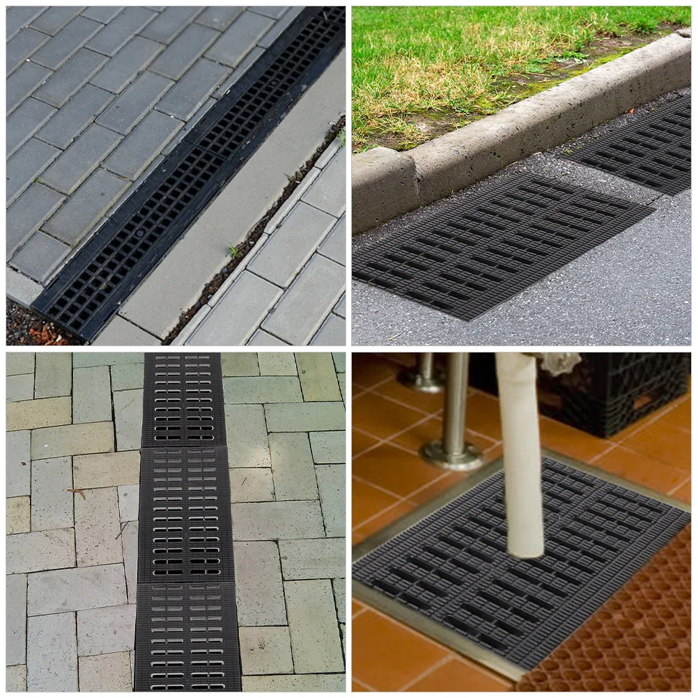 2Pcs Professional Trench Grate Drain Cover Outdoor Use Sturdy Load Bearing Slotted Design Trench Drain Grate Sewer Accessory