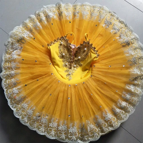 Vestido tutú de Ballet profesional amarillo para niña, traje de baile de cisne, bailarinas de actuación infantil, tutú, ropa de Ballet para niños y mujeres