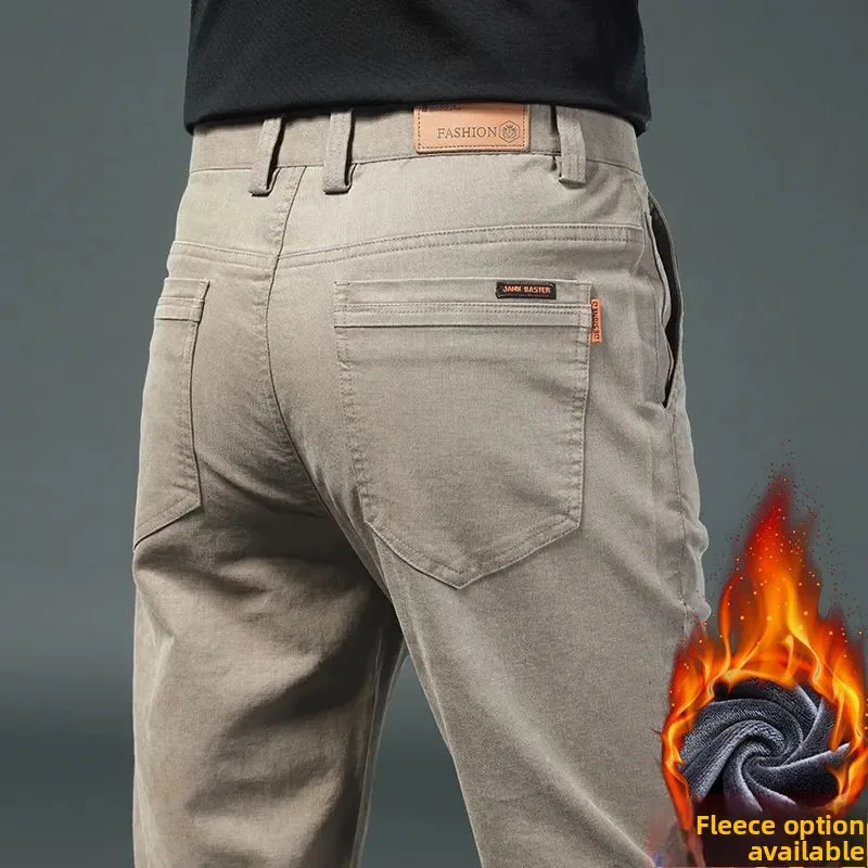 

Men's Thiened High-densi Pure Cotton Casual Pants Autumn Winter Straight Leg Long Trousers Elastic Busin Gentleman Sle