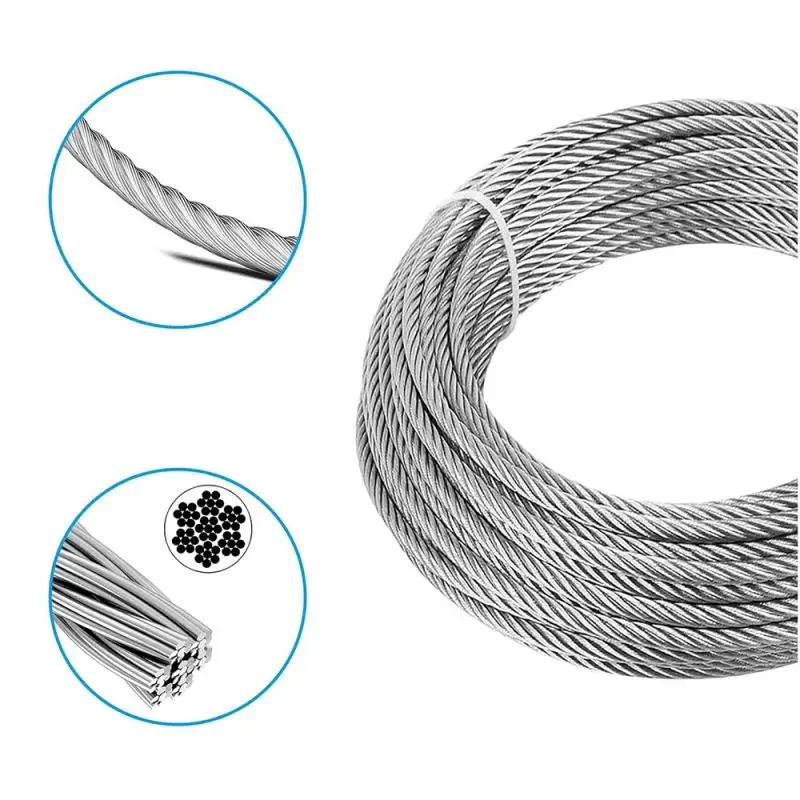 5~10M Stainlesss Steel Marine Wire Rope Rustproof Lifting Line Cable Clothesline Ropes Rigging Deck Railings Hanging Fencing