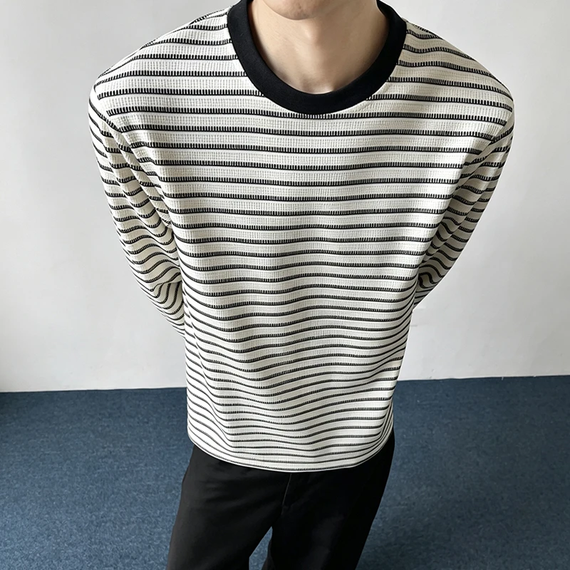 Vintage-T-Shirt mit langen Ärmeln und Streifenmuster für Herren, lockere Passform, Rundhalsausschnitt, lässiges Basic-Oberteil, weich und bequem, ideal für den täglichen Gebrauch. – Detail 18