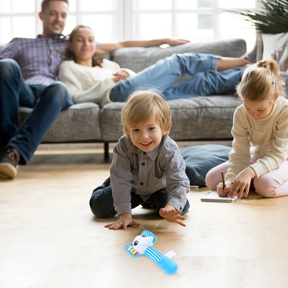 Hochet Animal coloré fait à la main, Mini portable pour bébé, développement sensoriel, jeu Parent-enfant, éléphant bleu, 1 pièce