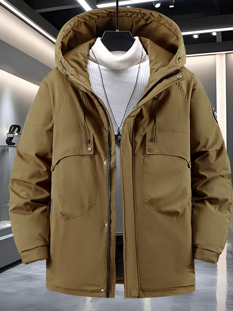 

Extra Large Size Men's down Cotton Jaet Thiened Winter Coat Warm Fce Lined Hooded Coat Long Sve Zipper Closure