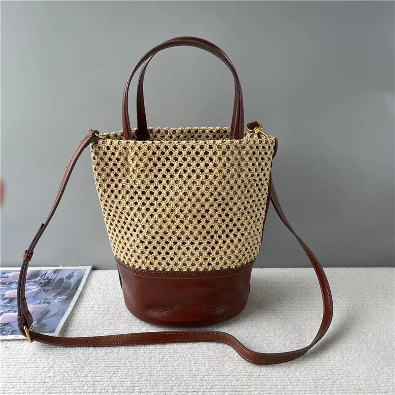 Women handmade Plaited high quality Raffia Straw Bag LargeCapacity Casual Tote Handbag Hollow Summer Beach Vacation Shoulder Bag