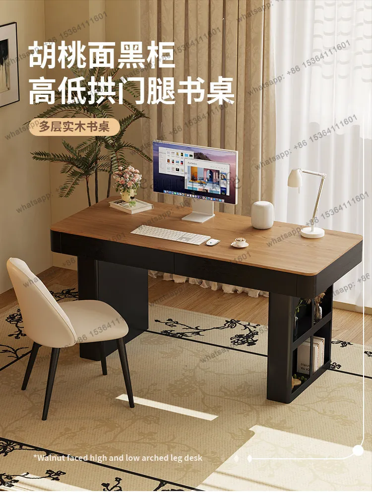 Medieval style solid wood desk household high-end small apartment study desk