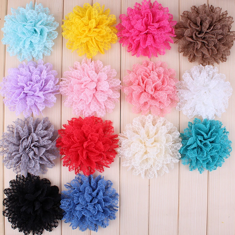 

20PCS 9.5CM 3.8" Fashion Ballerina Lace Flowers For Head Wear DIY Accessories Chiffon Flower For Wedding Bouquet