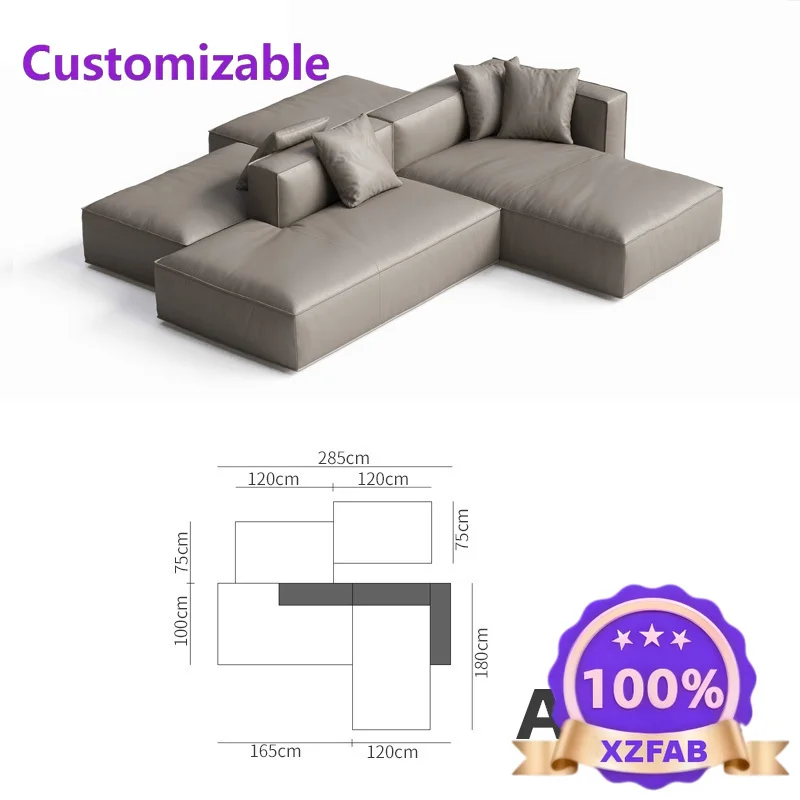 Factory Direct 2026 Double-sided tofu block leather sofa Italian minimalist villa large apartment horizontal hall module combina