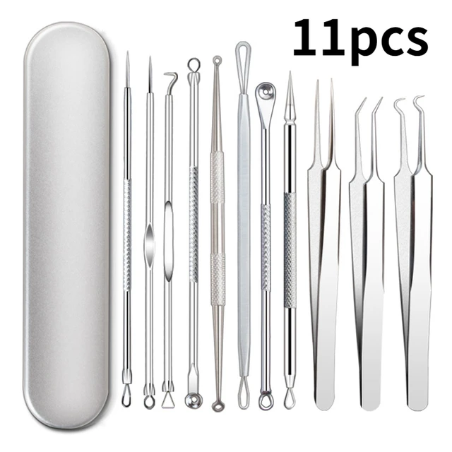 11Pcs/Set Needle Acne Blackhead Clip Remover Extraction Pore Black Head Cleaner Face Skin Care Cleansing Needle Tool Cell Clamp