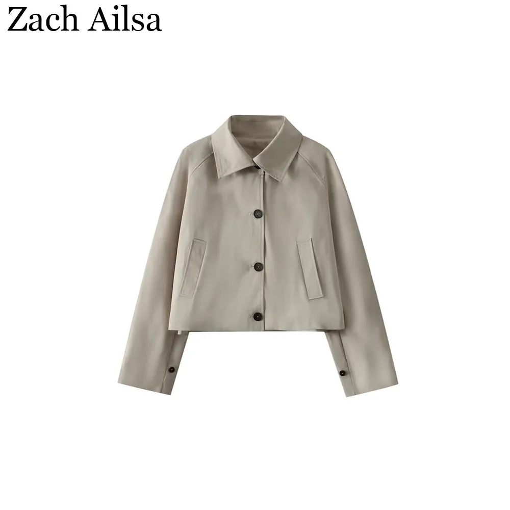 

Spring and Autumn New Women's Fashion European and American Style Simple and Versatile Short Long Sleeve Windbreaker