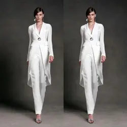 Modest Chiffon Mother of the Bride Dresses Pants Suits V-Neck Long Sleeves Evening Gowns Mother of the Bride Suits