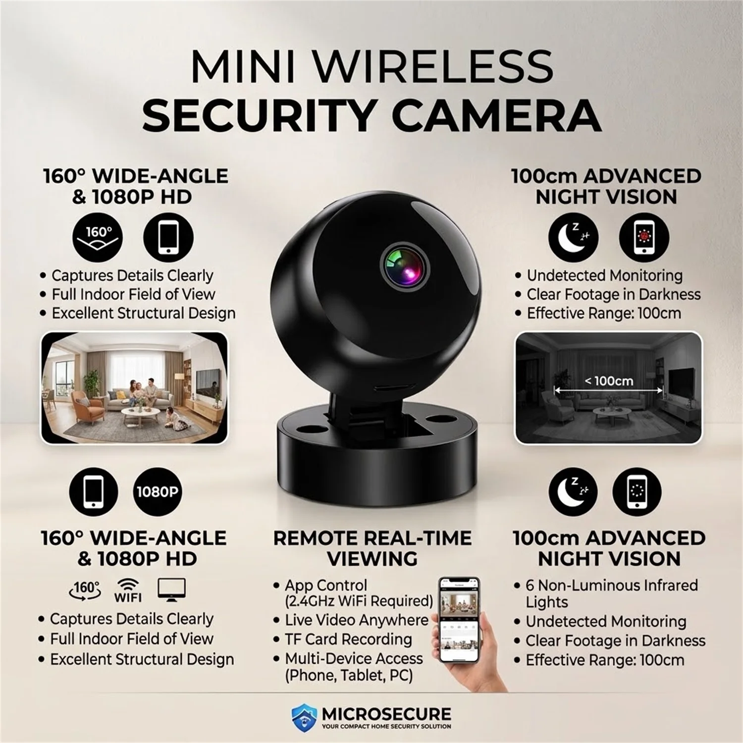HD Wireless Security Camera 2.4G WiFi Motion Detection Night Vision Indoor Outdoor Remote Monitor New View