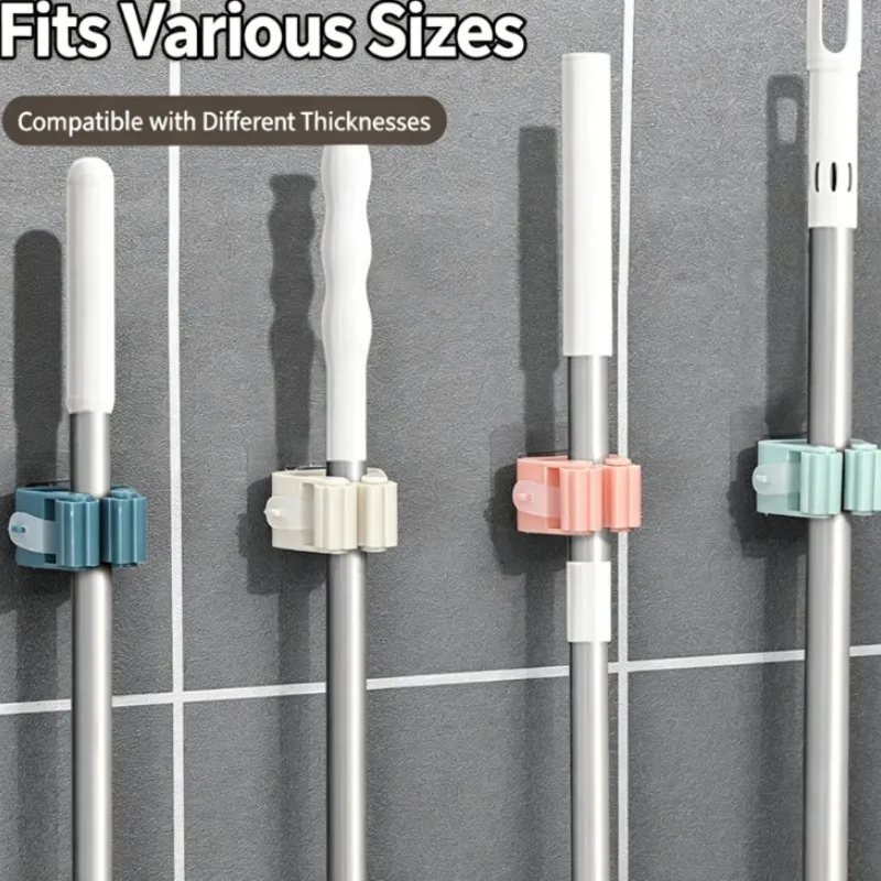 Mop Broom Clip Holder Strong Sticky Wall Hanging Hook Heavy Load Space Saving Bathroom Home Cleaning Tool  Storage  Organizer
