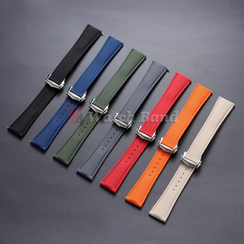High Quality FKM Rubber Watch Strap 20mm 21mm 22mm Watchband for Omega Men's Band Woven Pattern Sport Deployant Clasp Watchband