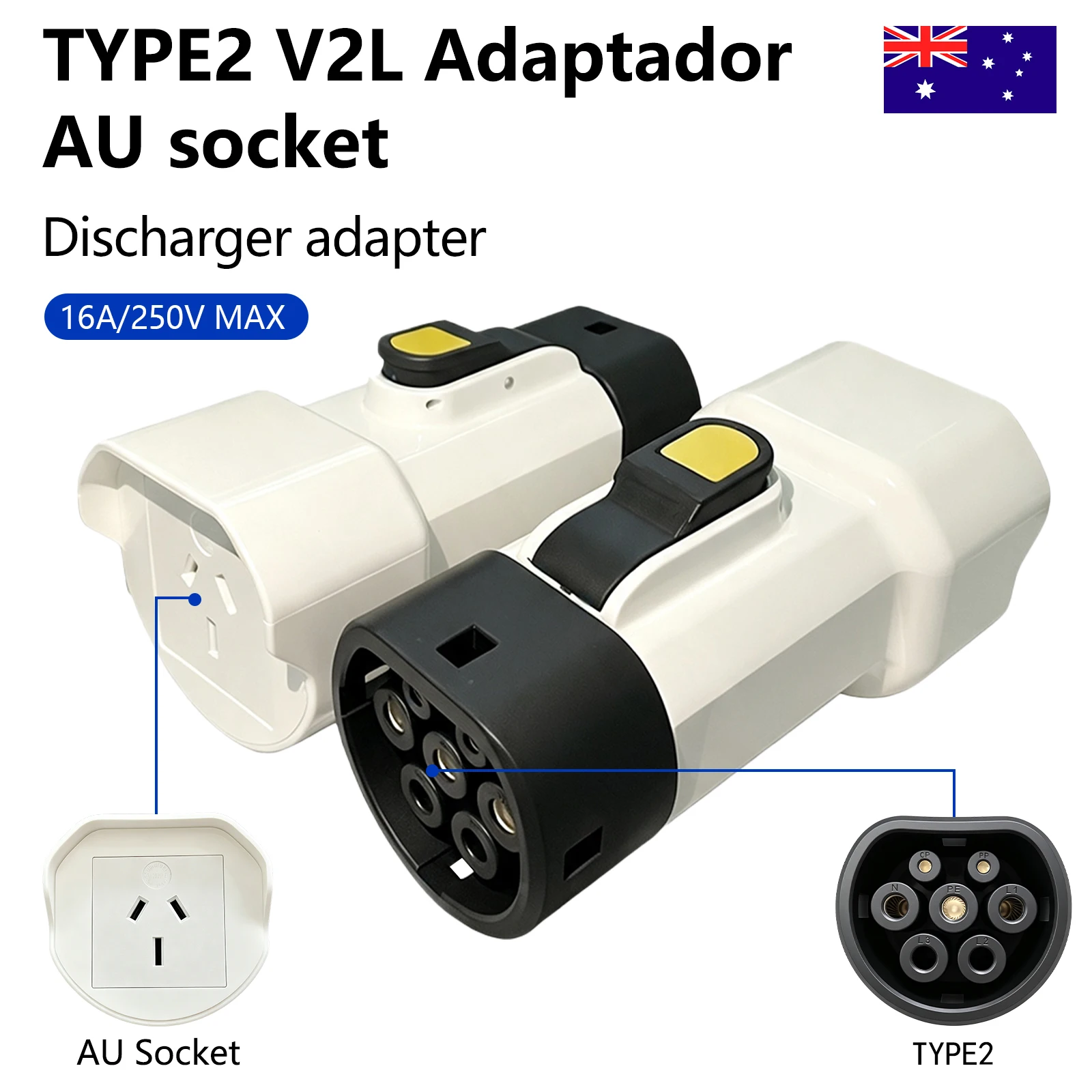 Type2 V2L Discharger Adapter Suitable BYD MG Deepal LEAPMOTOR Geely Chery GWM Vehicle‑to‑Load Plug AU Socket EV Camping Vehicles