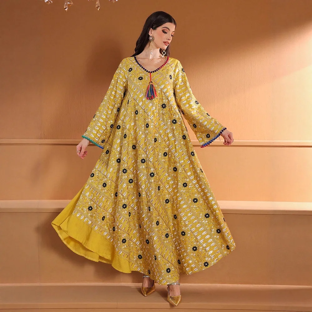 

Ид Джеллаба с кисточками и вышивкой Абая Дубай Кафтан женское мусульманское вечернее платье Турция кафтан арабский халат Femme Musulmane Vestidos