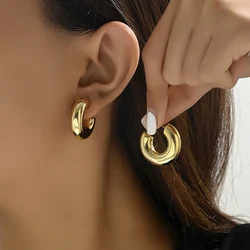 Pendientes de aro con giros circulares para mujer, aretes sencillos de temperamento, Hipérbola, Color dorado, joyería de uso diario, regalos de fiesta