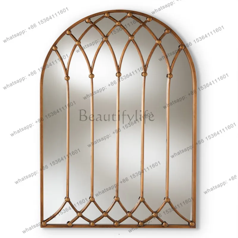 LS retro French home wall-mounted cosmetic mirror living room creative arched entrance wall-mounted decorative mirror