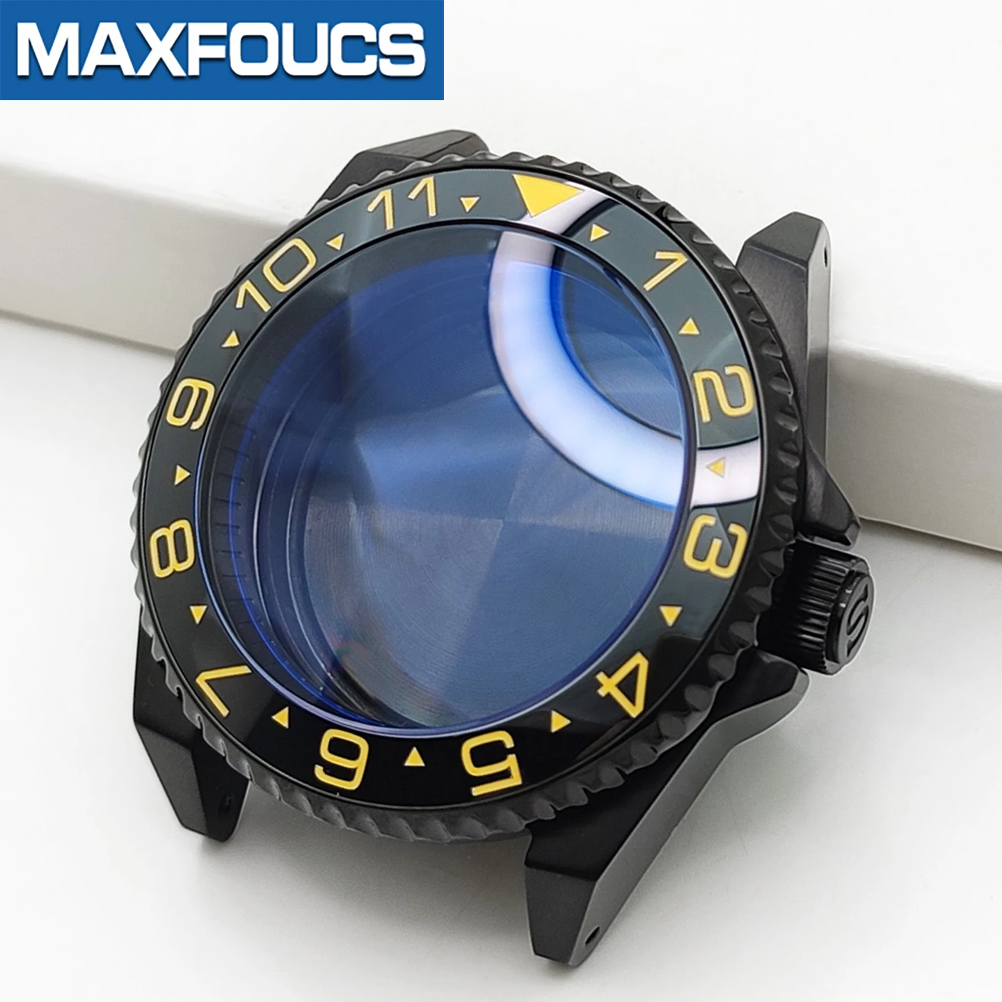 Samurai glänzendes schwarzes Edelstahl-Uhrengehäuse SKX MOD NH35 NH34 mit 3'O-Uhrkrone, Saphirglas, individuelles Zubehör – Detail 19
