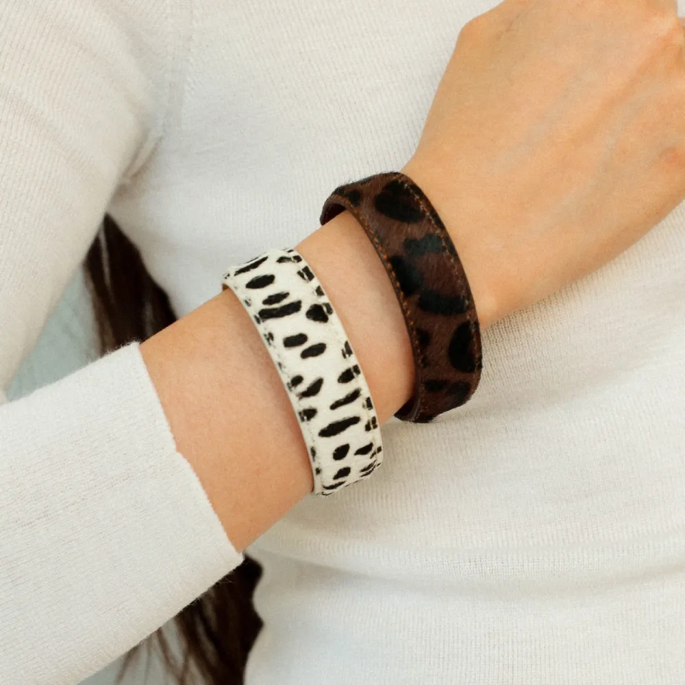 Прошитый браслет с леопардовым принтом, креативный пушистый браслет из натуральной кожи из конского волоса, винтажный модный C-образный открытый браслет, подарок