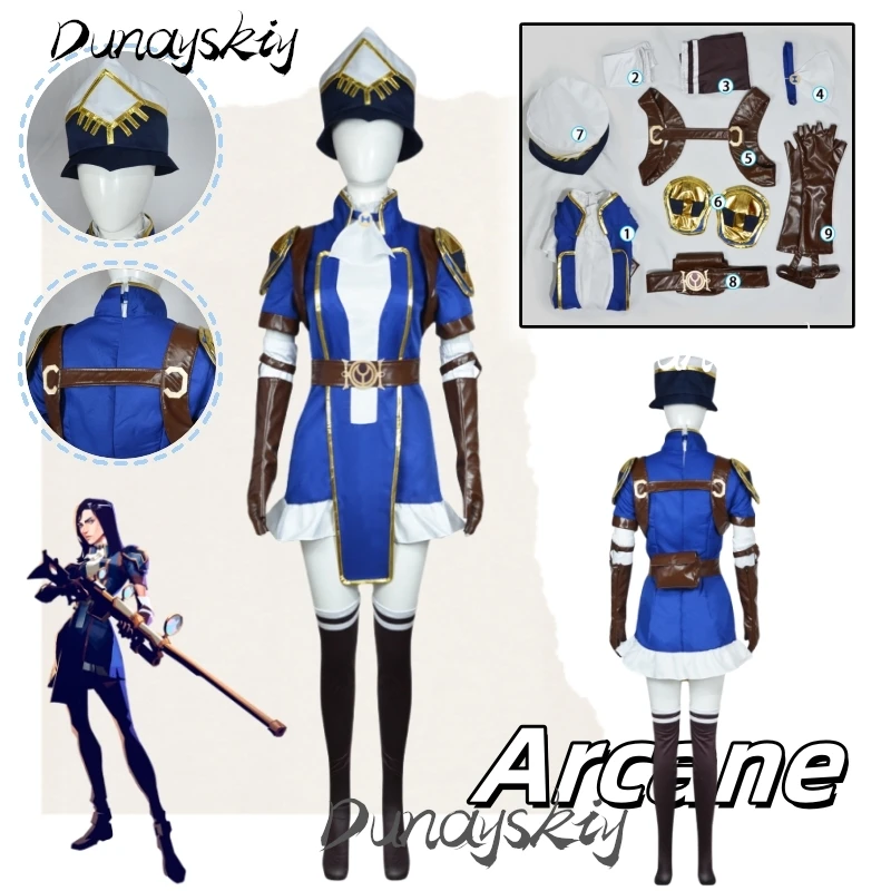 Caitlyn Kiramman Cosplay Costume Blue Uniform Outfit Game LOL Arcane League of Legends The Sheriff of Piltover Customized