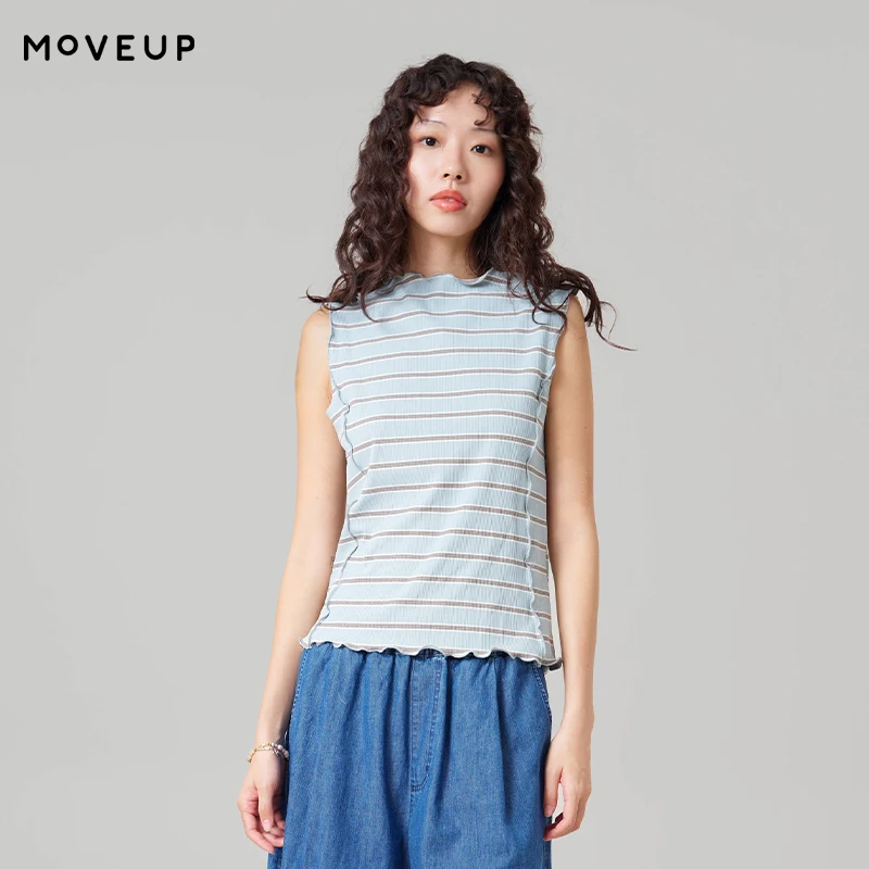 

MOVEUP Women Fashion Casual Tank Top 2026 Summer New Wave Line Casual Stripe Fun Woven Label Commuting Knitted Tanks 3ELX11103