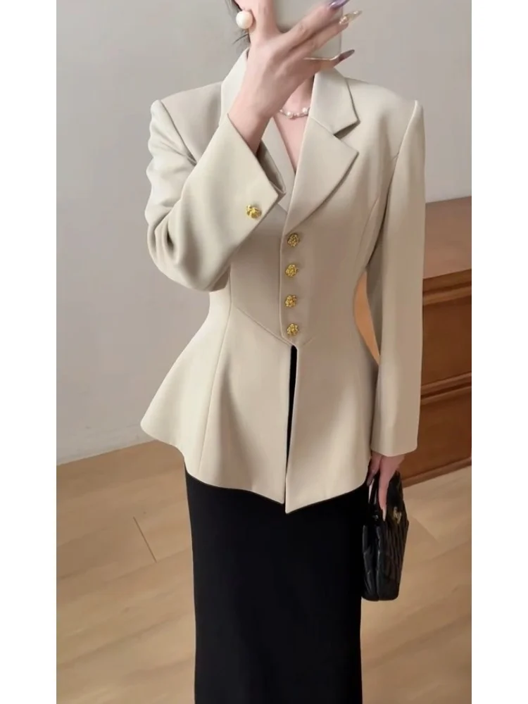 2025 New Spring Clothing with A Professional and High-end Feel Designed To Pinch The Waist Khaki Suit Jacket