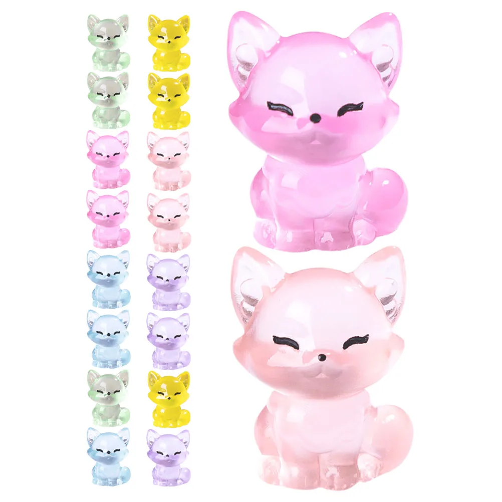 

18 Pcs Little Fox Figurines Micro Landscape Home Decor Mini Animal Ornaments Glow in Dark Resin Statue Garden Supplies