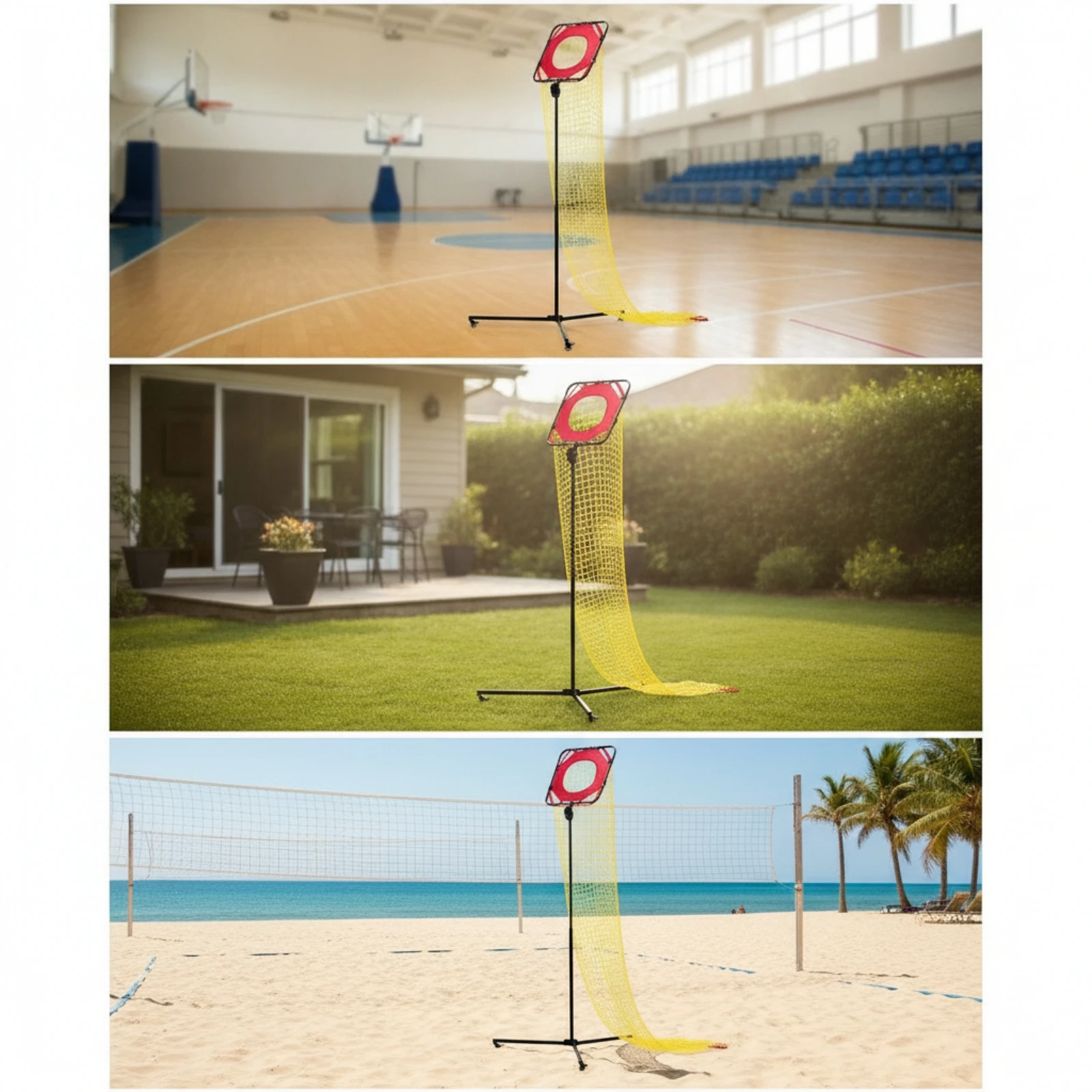 Volleyball Training Net with Target Wheeled Volleyball Passing Net with Wheels Heavy Duty Adjustable for Coaches, Gym, Backyard