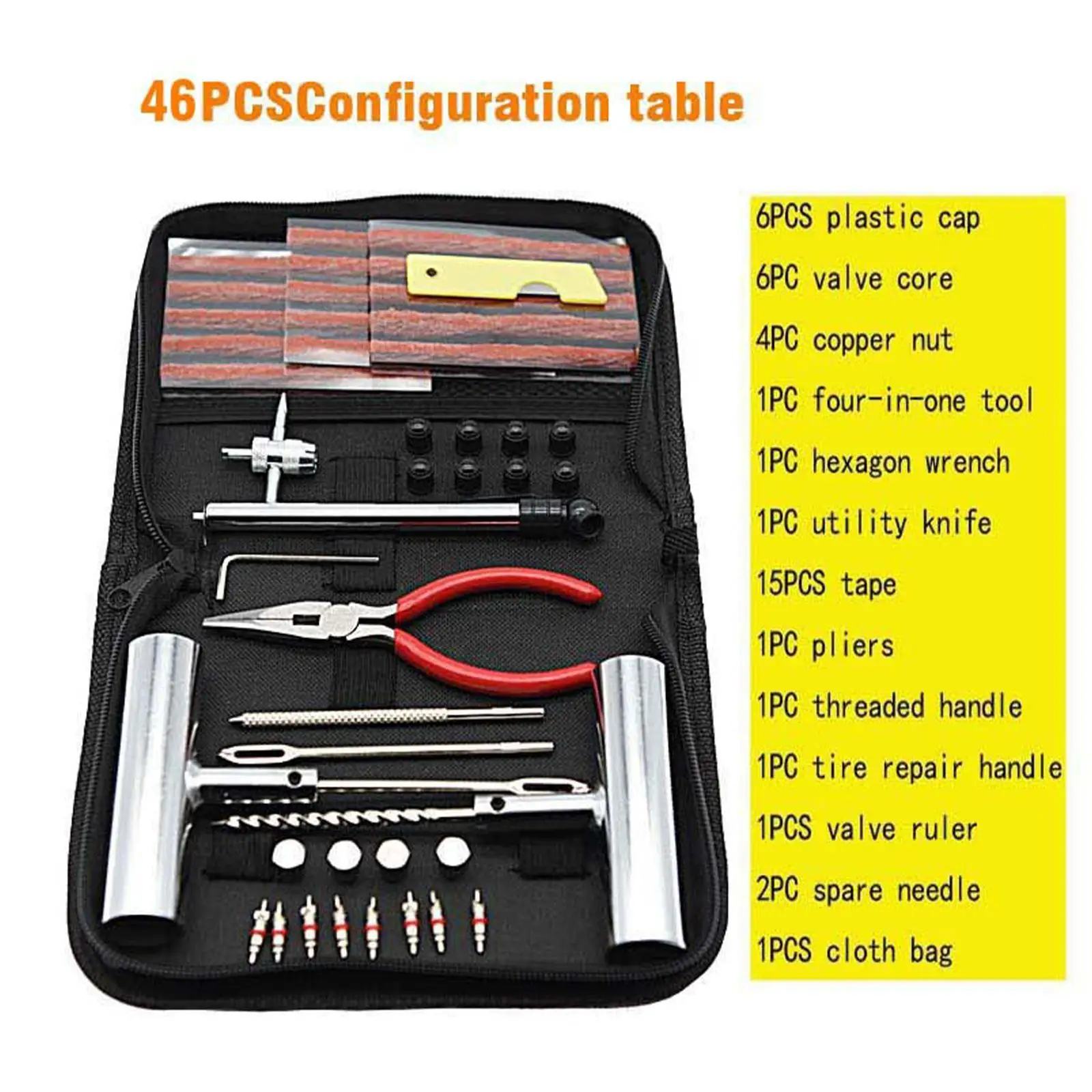 Motorcycle Anti-puncture Kit 46PCS Flat Tyre Repair Kit Patch Repair Original Tires Automotive Tools Tubeless Tire Repair Set