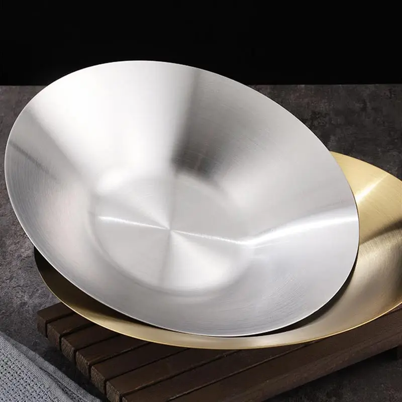 Stainless Steel Circular Salad Bowl Korean Tableware Golden Soup Fruits Noodle Ramen Bowls Food Container Utensils for Kitchen