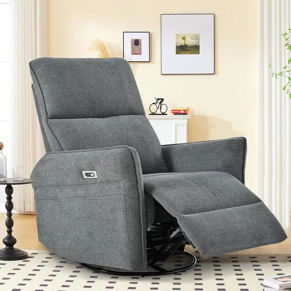 Swivel Rocker Recliner with USB Port, Plush Electric Recline Chair, Ideal for Lake, Nursery, Living Room, Bedroom