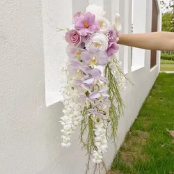 Advanced Purple Waterfall Simulation Flower Wedding Bridal Water Drop Flower Wedding Bouquet Holding Flower todo para boda